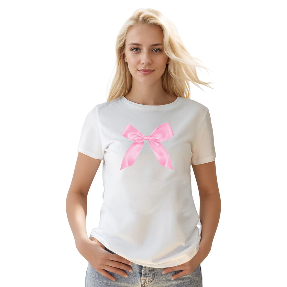 Adult Woman Summer Y2K Bow White T-shirt Costume