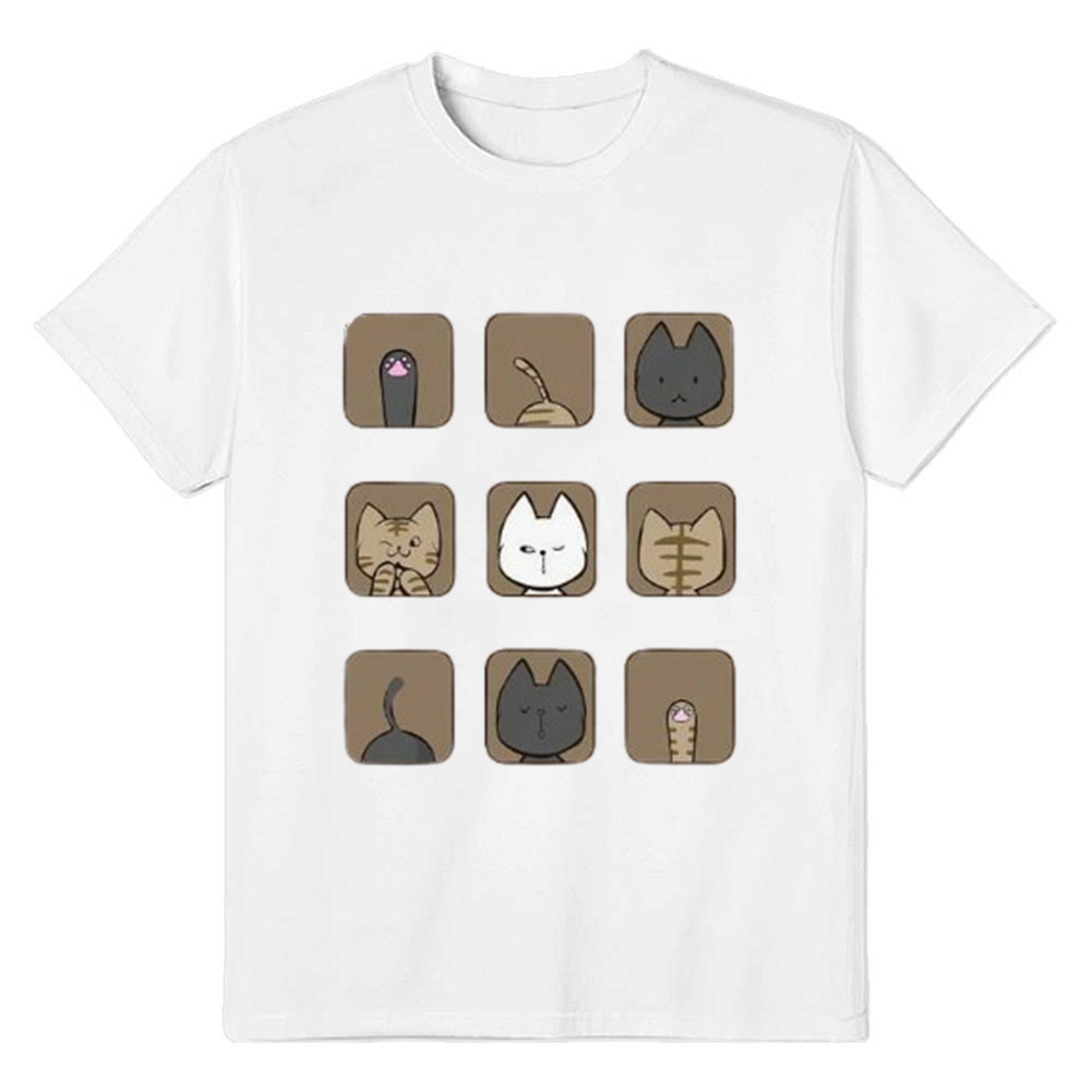Adult Women Cartoon Cat Graphic Tee Pet White T-shirt Costume