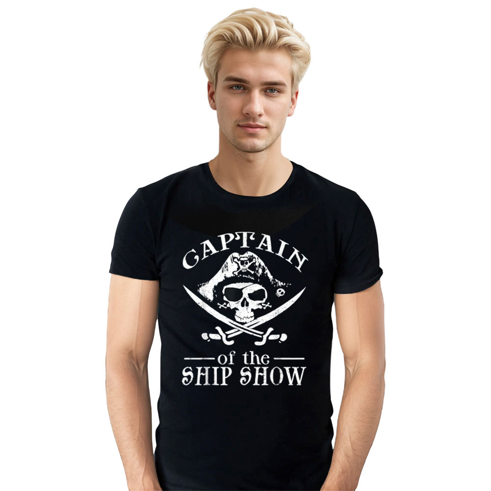 Adult Unisex Captain Ship Show Boater Boating Pirate Black T-shirt Costume