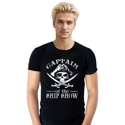 Adult Unisex Captain Ship Show Boater Boating Pirate Black T-shirt Costume