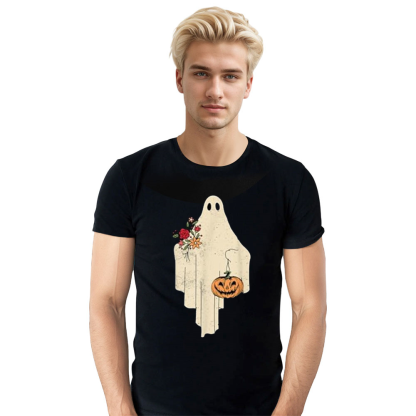 Adult Unisex Vintage Floral Ghost Halloween Black T-shirt Costume