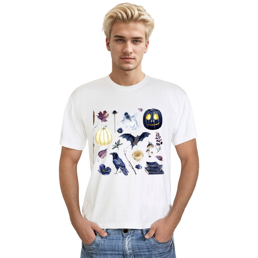 Adult Unisex Halloween Pumpkin Autumn Motif White T-shirt Costume