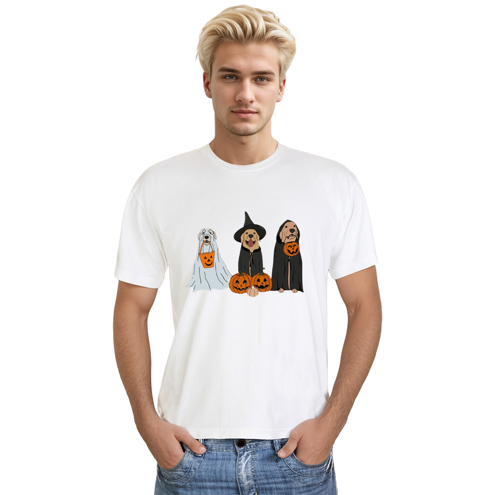 Adult Unisex Halloween Pumpkin Ghost Dogs White T-shirt Costume
