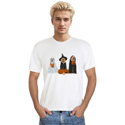 Adult Unisex Halloween Pumpkin Ghost Dogs White T-shirt Costume
