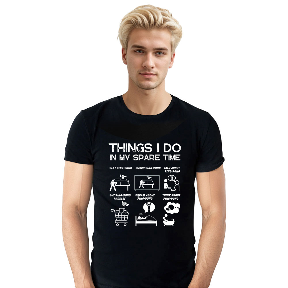 Adult Unisex Ping Pong Sport Spare Time Lover Black T-shirt Costume