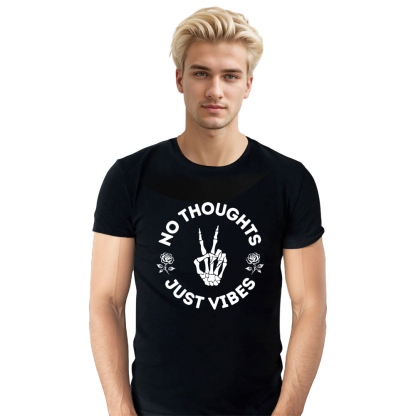Adult Unisex No Thoughts Just Vibes Bonfire Night Black T-shirt Costume
