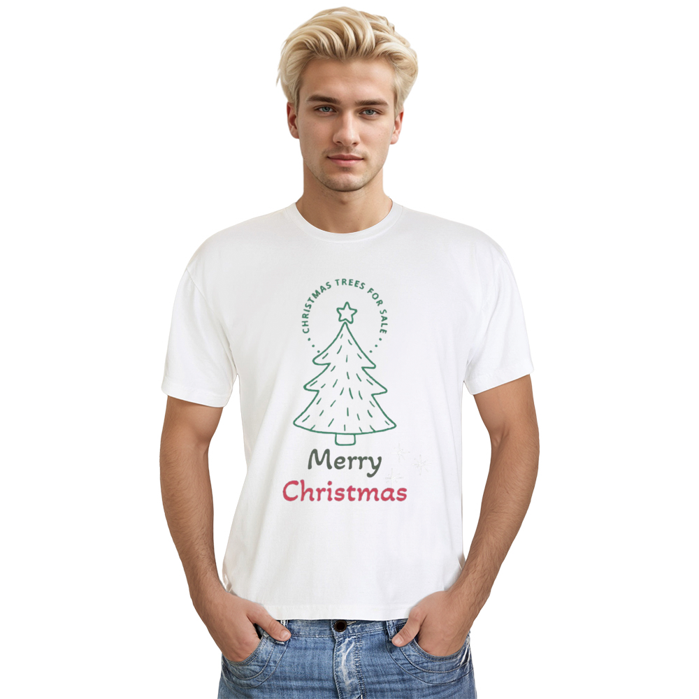 Adult Unisex Merry Christmas Tree Xmas White Festival T-shirt