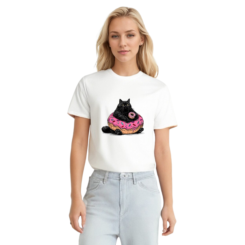 He Love Donut Black Cat Adult Unisex Pet Lover White T-shirt