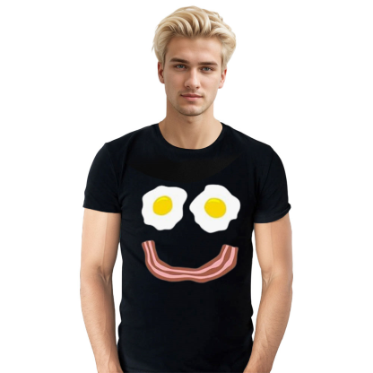 Adult Unisex Egg Smile Funny Black T-shirt Costume