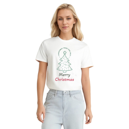Adult Unisex Merry Christmas Tree Xmas White Festival T-shirt