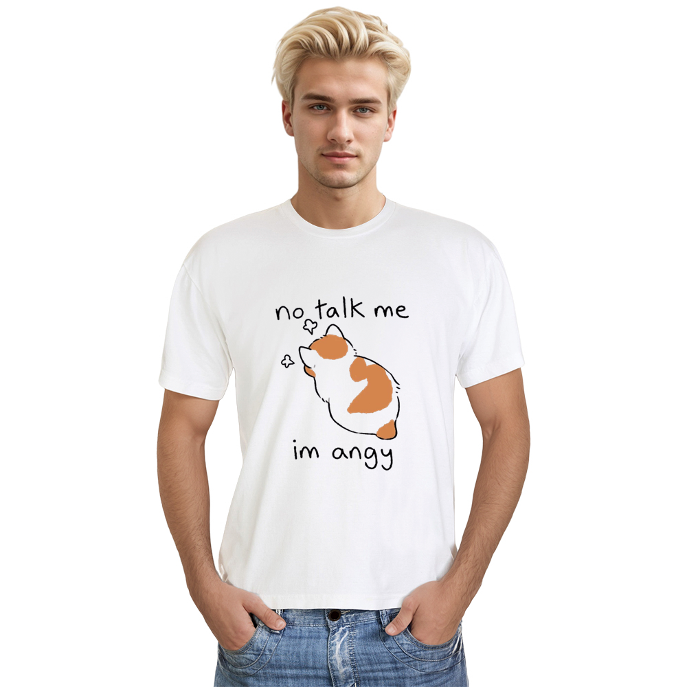 Adult Unisex No Talk Me Im Angy Funny Cat Pet Lover White T-shirt