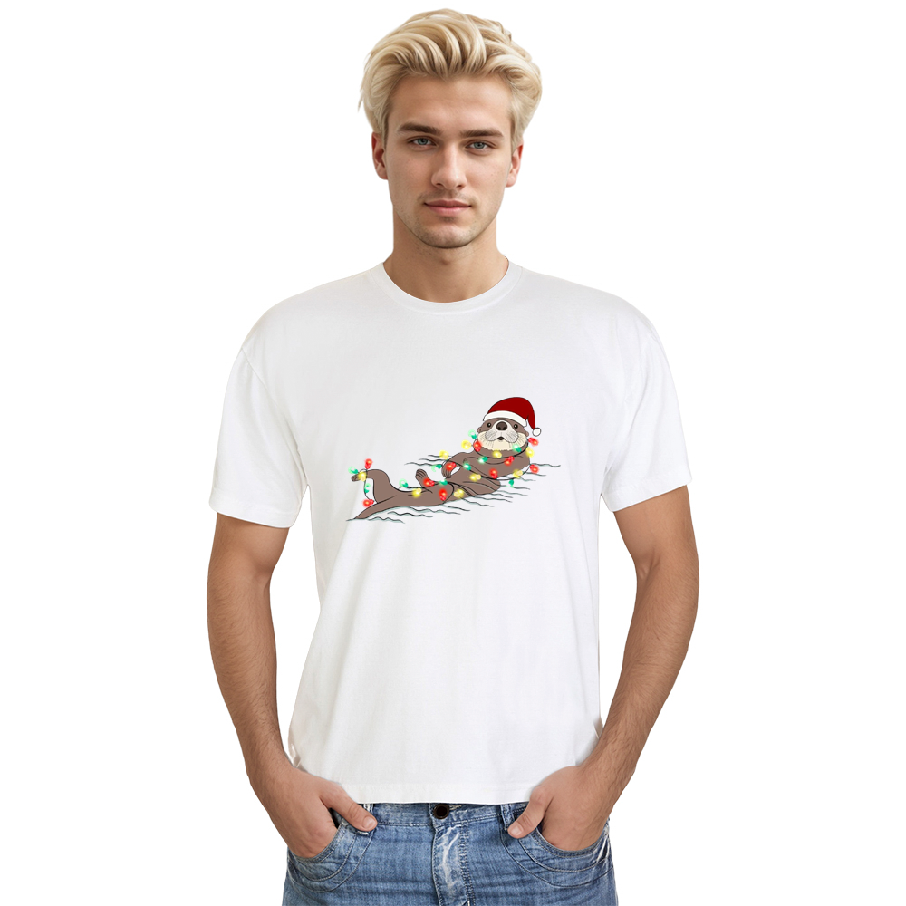 Adult Unisex Otters Christmas Lights Funny Animals Lover White T-shirt