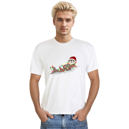 Adult Unisex Otters Christmas Lights Funny Animals Lover White T-shirt