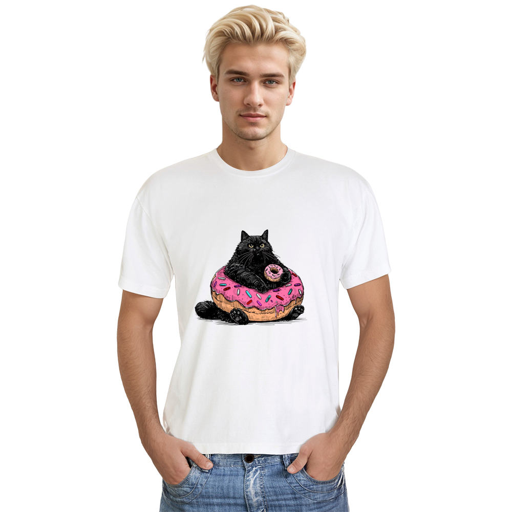 He Love Donut Black Cat Adult Unisex Pet Lover White T-shirt