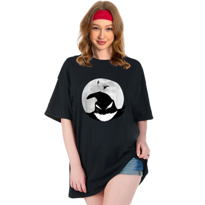 Adult Unisex Moon Skull Halloween Black T-shirt Costume