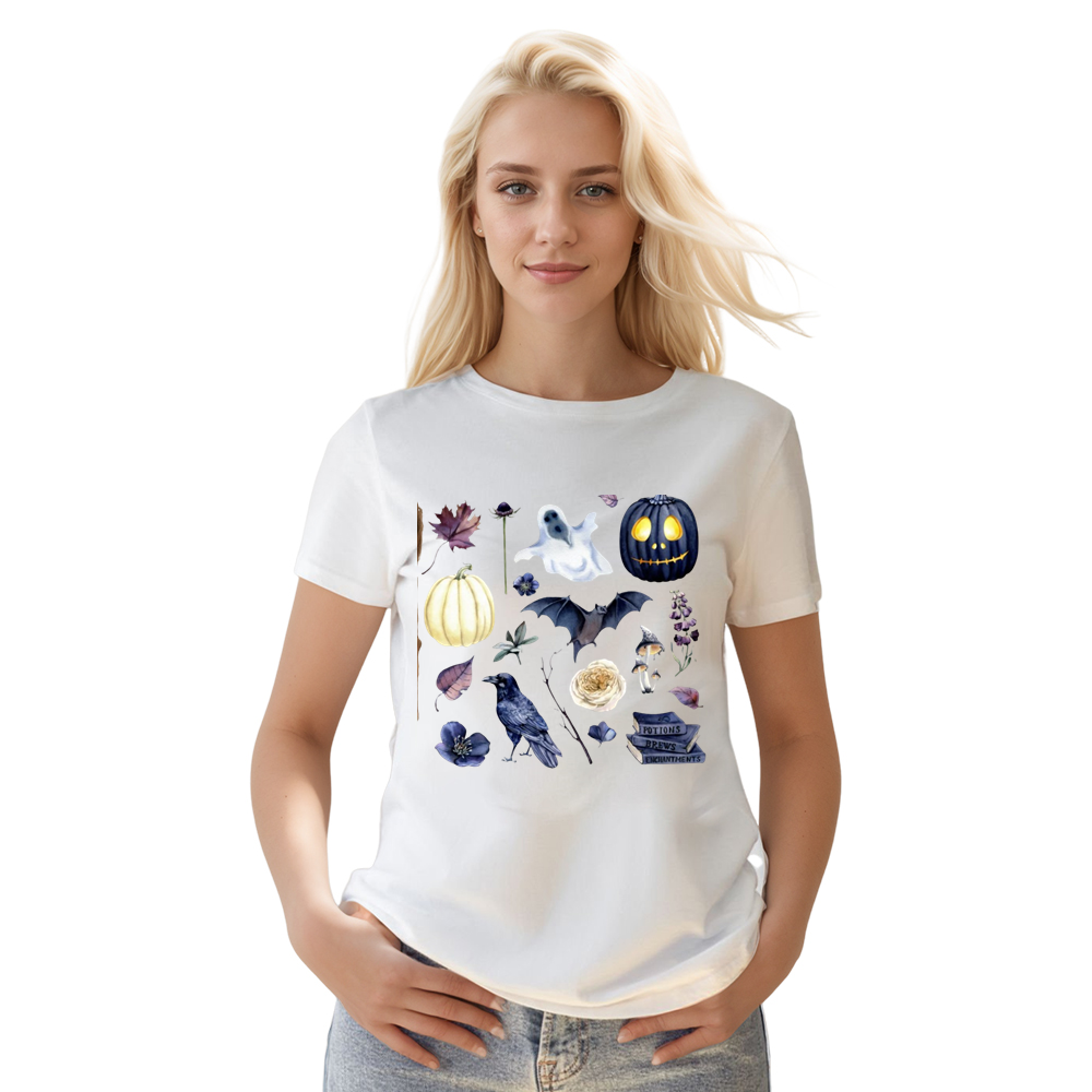 Adult Unisex Halloween Pumpkin Autumn Motif White T-shirt Costume