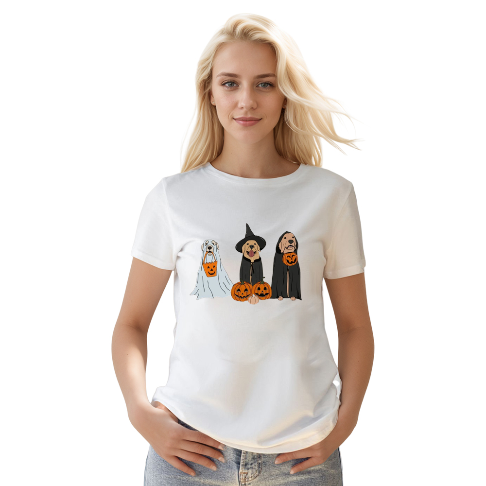 Adult Unisex Halloween Pumpkin Ghost Dogs White T-shirt Costume