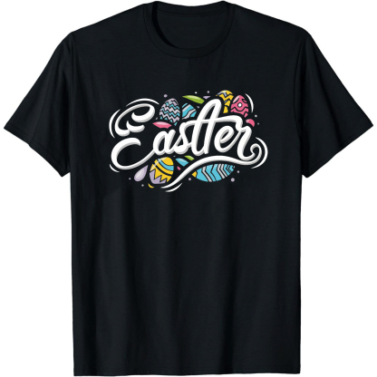Adult Easter Letter Black Short Sleeve T-shirt Outfits Top Costume