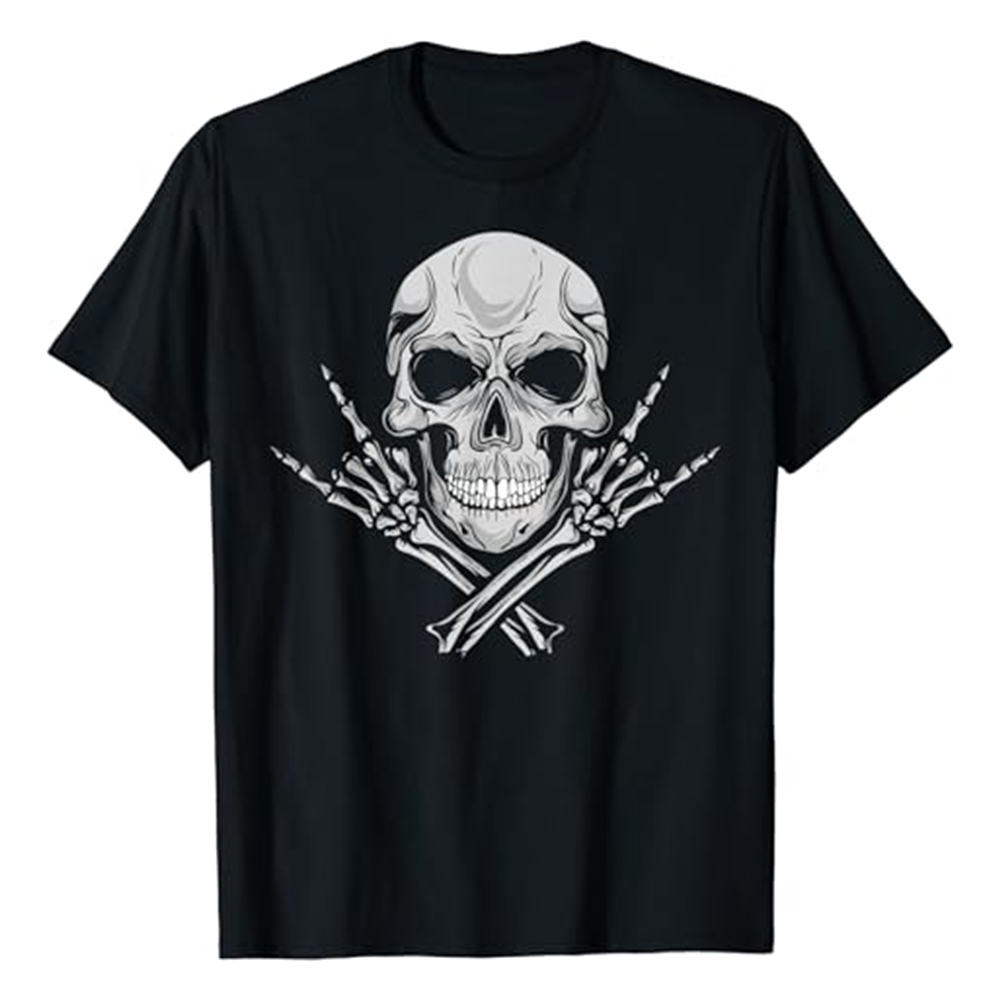 Adult Unisex Cool Music Rocker Skull Halloween Black T-shirt Costume
