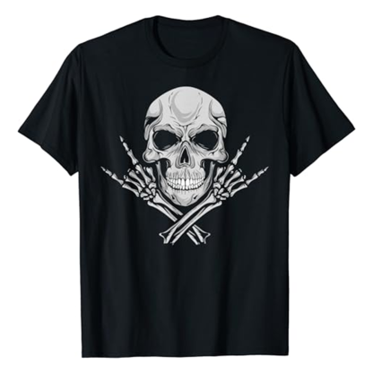 Adult Unisex Cool Music Rocker Skull Halloween Black T-shirt Costume