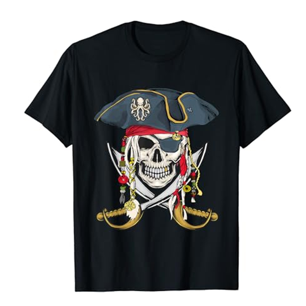 Adult Unisex Pirate Skull Funny Pirate Black T-shirt Costume