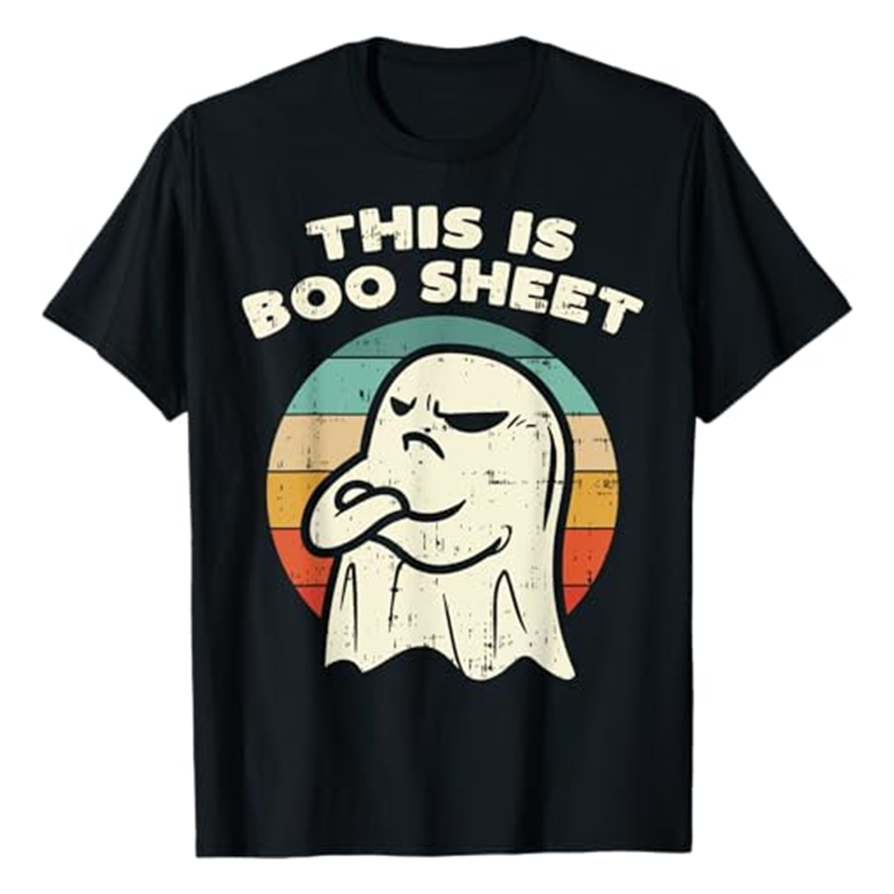 Adult Unisex This Is Boo Sheet Ghost Retro Halloween Black T-shirt Costume