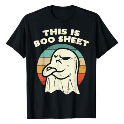 Adult Unisex This Is Boo Sheet Ghost Retro Halloween Black T-shirt Costume