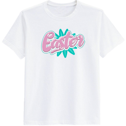 Adult Easter Pink Letter White Short Sleeve T-shirt Outfits Top Costume