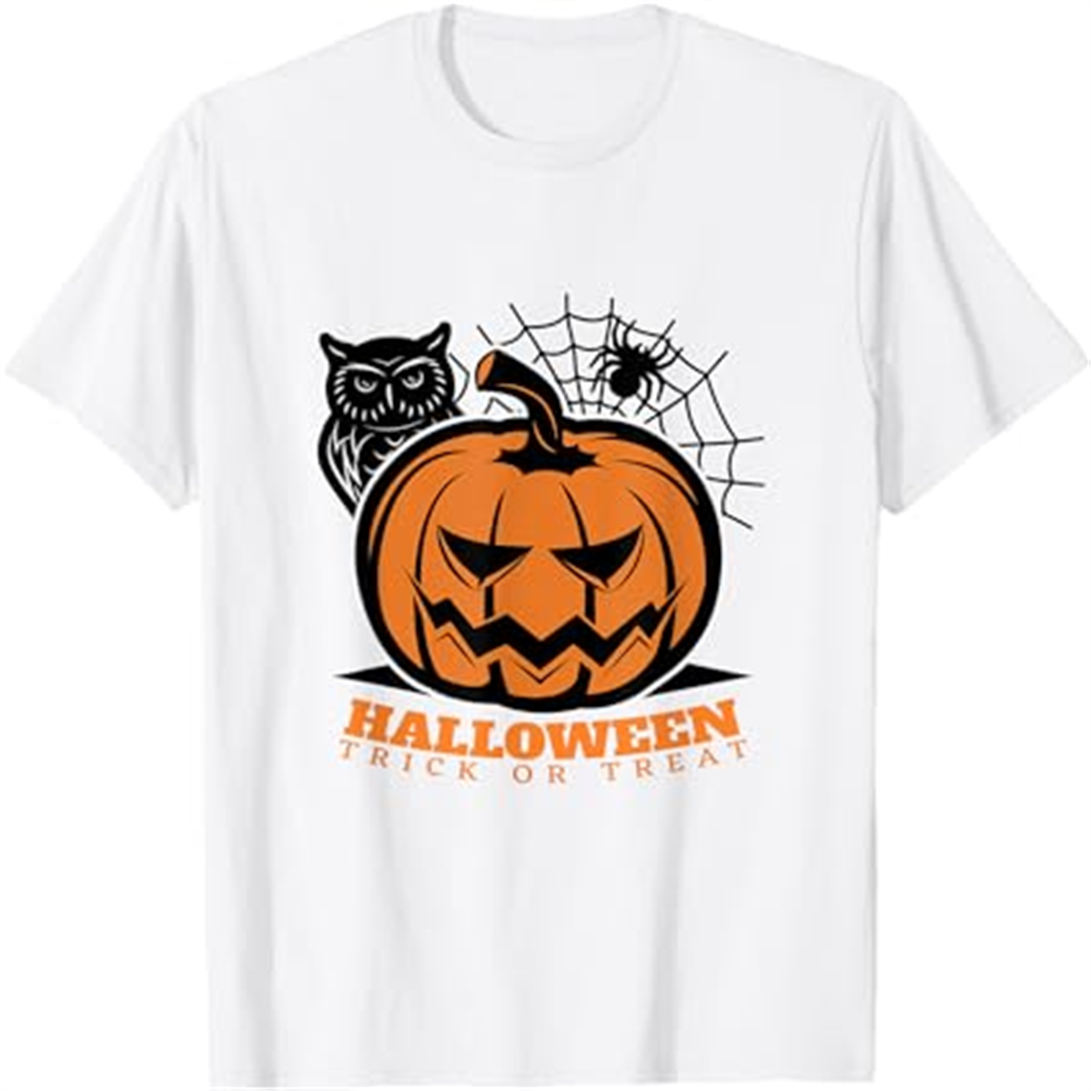 Adult Unisex Pumpkin Owl Spider Halloween White T-shirt Costume