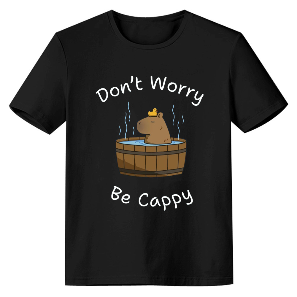 Adult Unisex Don't Worry Be Cappy Capybara Lover Black T-shirt