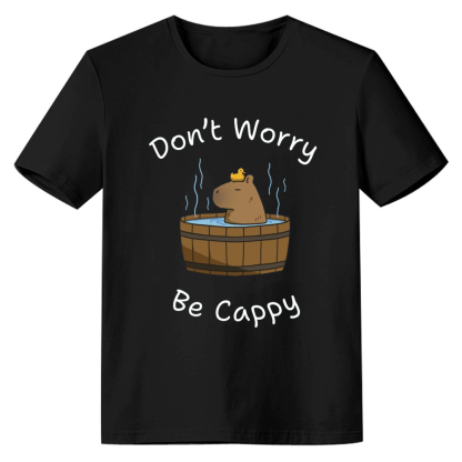 Adult Unisex Don't Worry Be Cappy Capybara Lover Black T-shirt