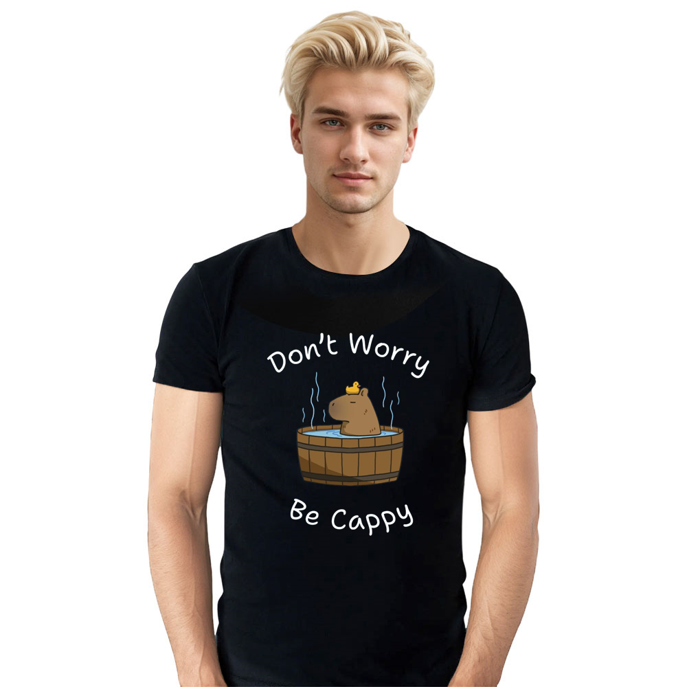Adult Unisex Don't Worry Be Cappy Capybara Lover Black T-shirt