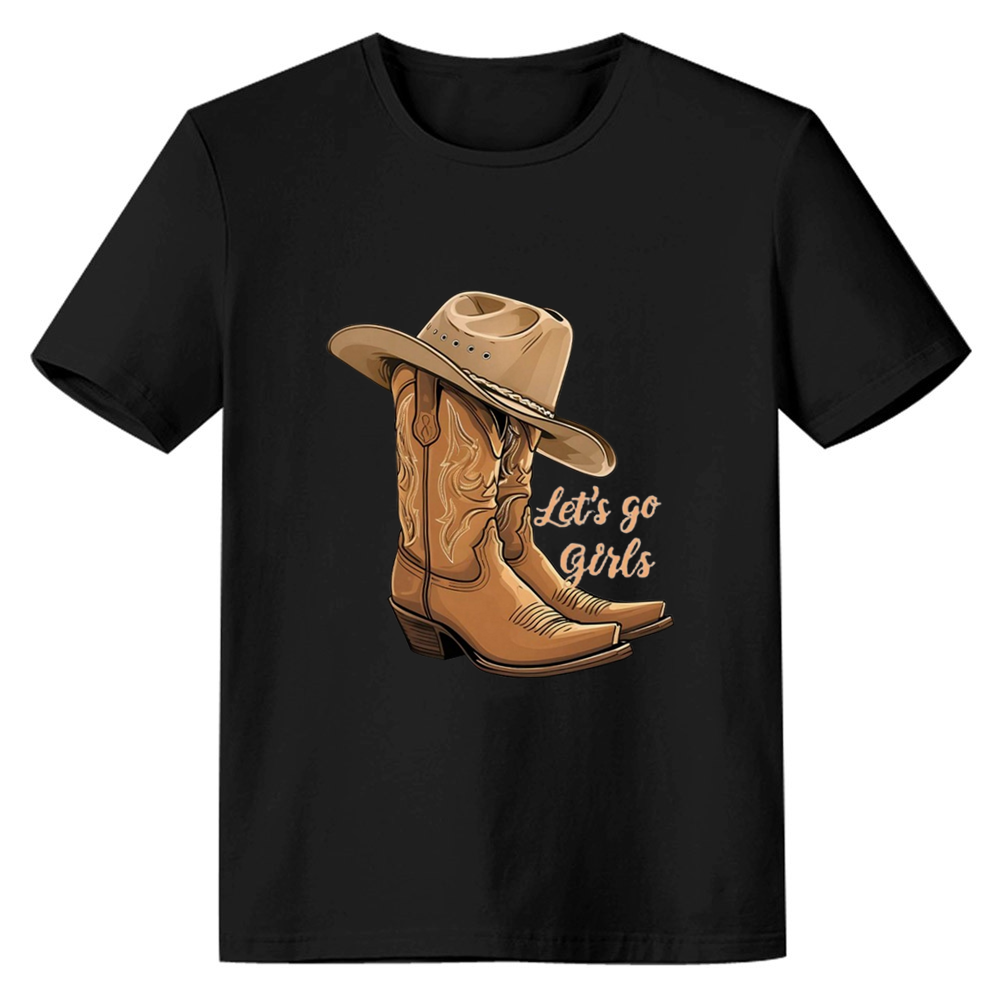 Adult Women Let Go Girls Cowboy Boots And Hat Black T-shirt Costume