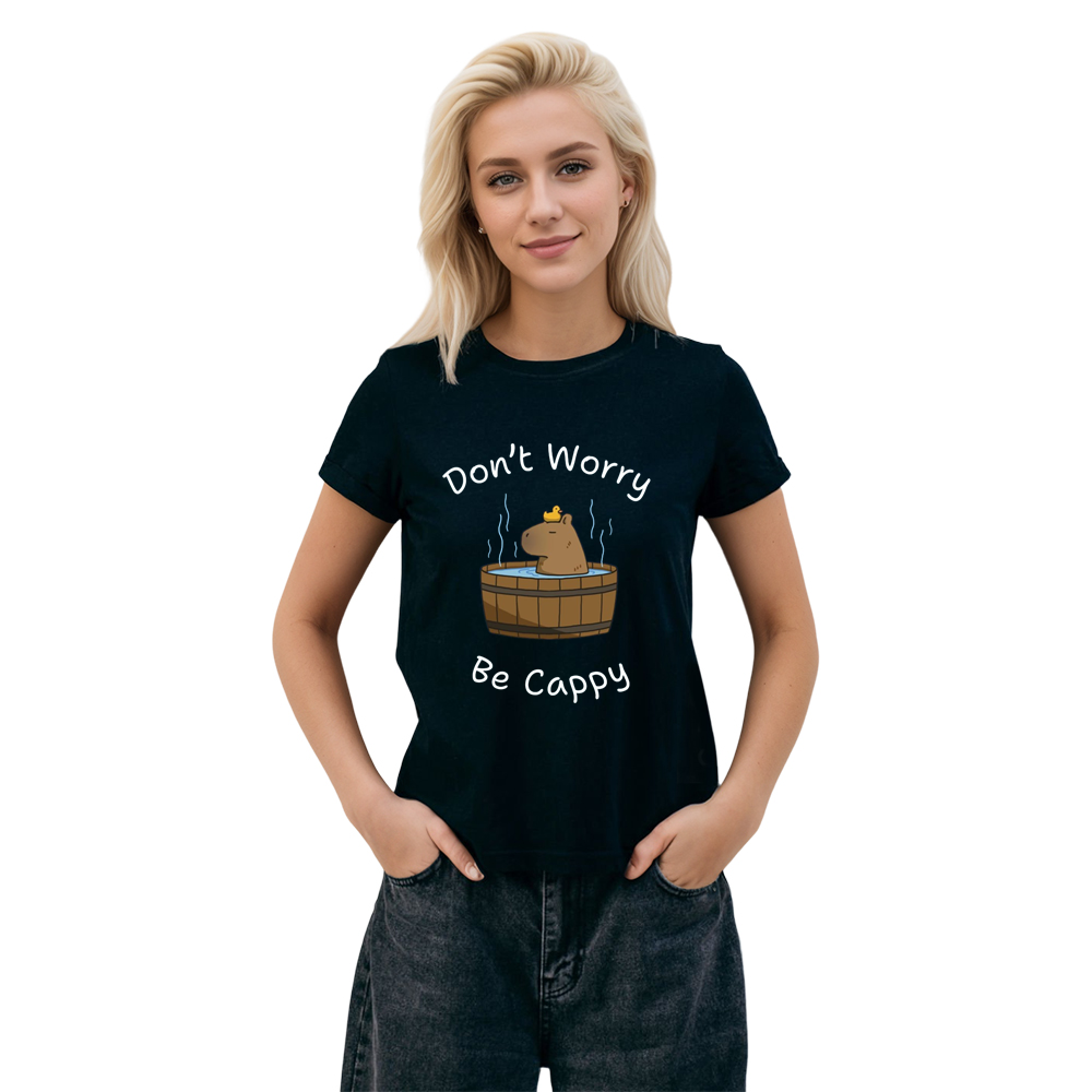 Adult Unisex Don't Worry Be Cappy Capybara Lover Black T-shirt