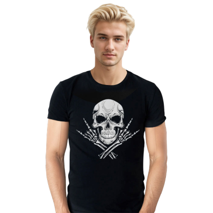Adult Unisex Cool Music Rocker Skull Halloween Black T-shirt Costume