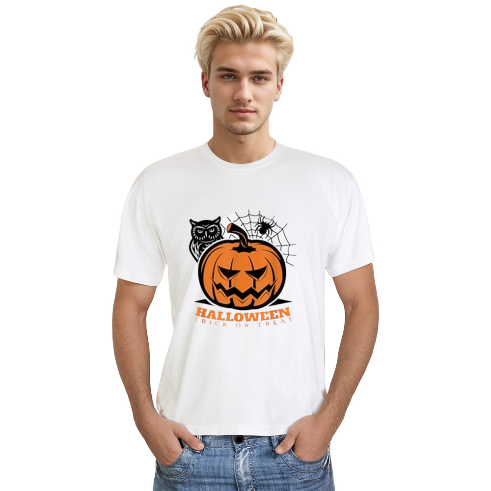 Adult Unisex Pumpkin Owl Spider Halloween White T-shirt Costume
