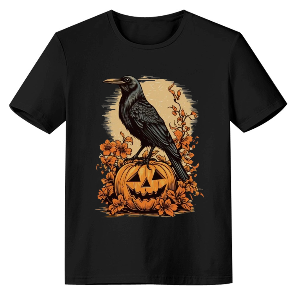 Adult Unisex Halloween Pumpkin Spooky Crow Black T-shirt Costume