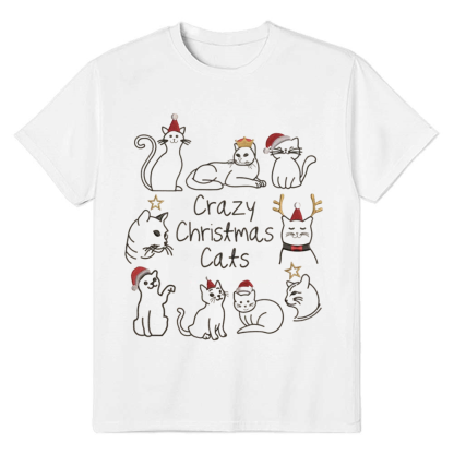 Adult Unisex Crazy Christmas Cats Christmas Xmas White Festival T-shirt
