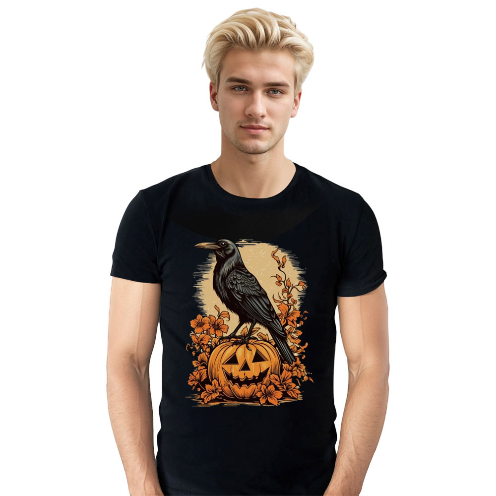 Adult Unisex Halloween Pumpkin Spooky Crow Black T-shirt Costume