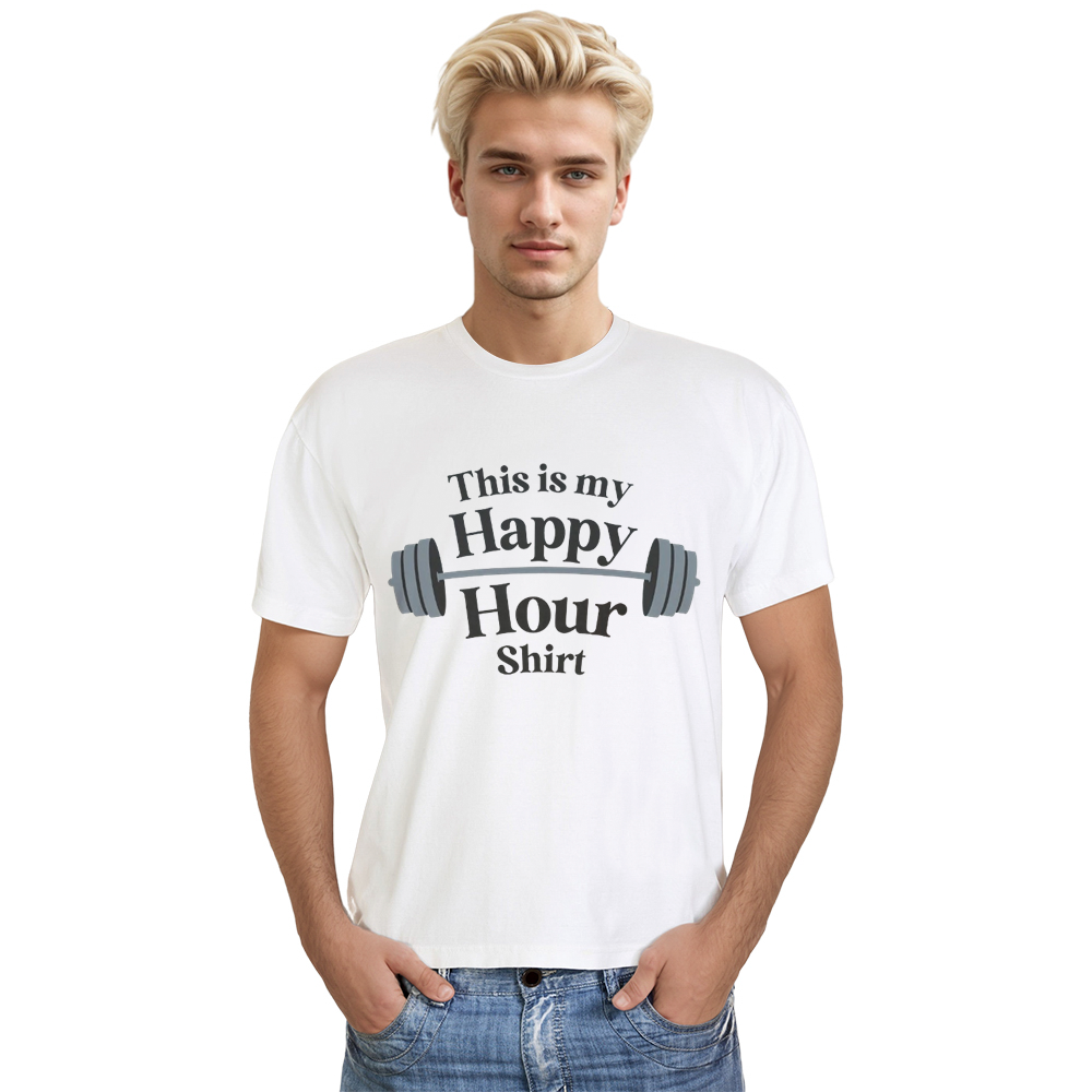 Adult Unisex Funny Gym Work This Is My Happy Hour White T-shirt Costume