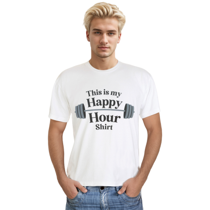 Adult Unisex Funny Gym Work This Is My Happy Hour White T-shirt Costume