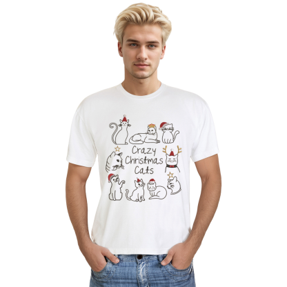 Adult Unisex Crazy Christmas Cats Christmas Xmas White Festival T-shirt