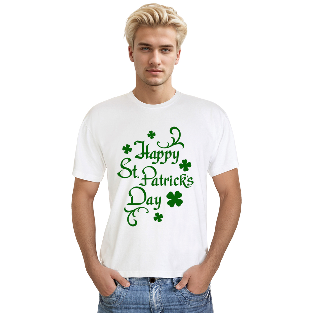 Adult Unisex  Happy St. Patrick's Day White T-shirt
