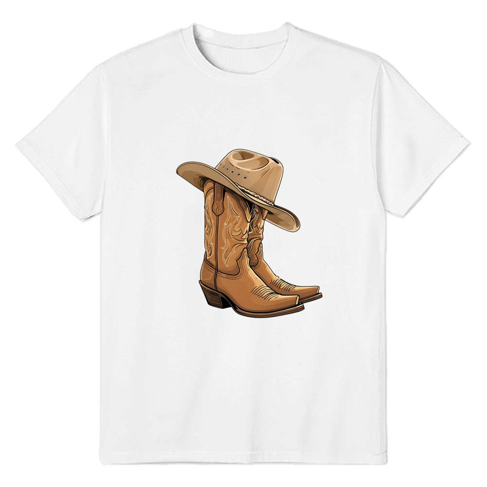 Adult Women Cowboy Boots And Hat White T-shirt Costume