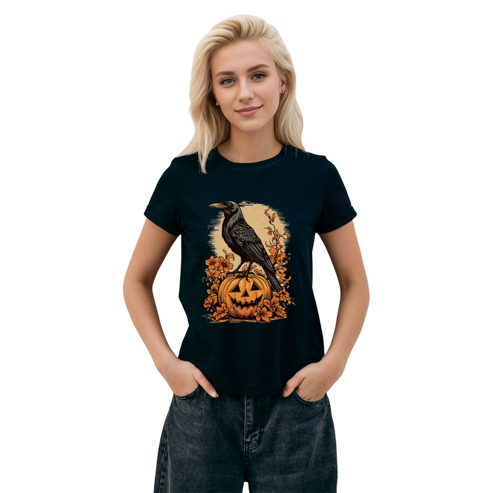 Adult Unisex Halloween Pumpkin Spooky Crow Black T-shirt Costume
