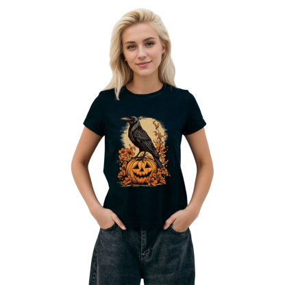 Adult Unisex Halloween Pumpkin Spooky Crow Black T-shirt Costume