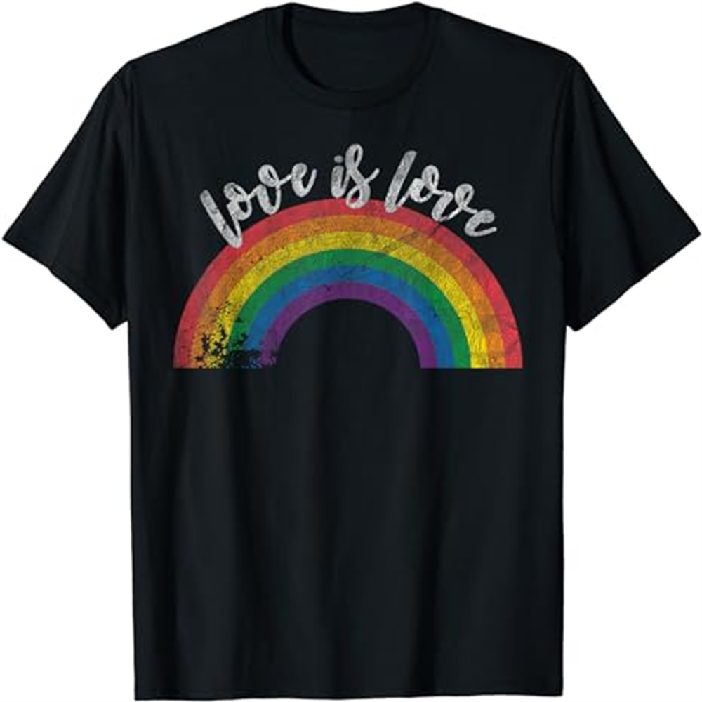 Adult Vintage Rainbow LGBT Love Is Love Pride Month Black T-shirt Costume