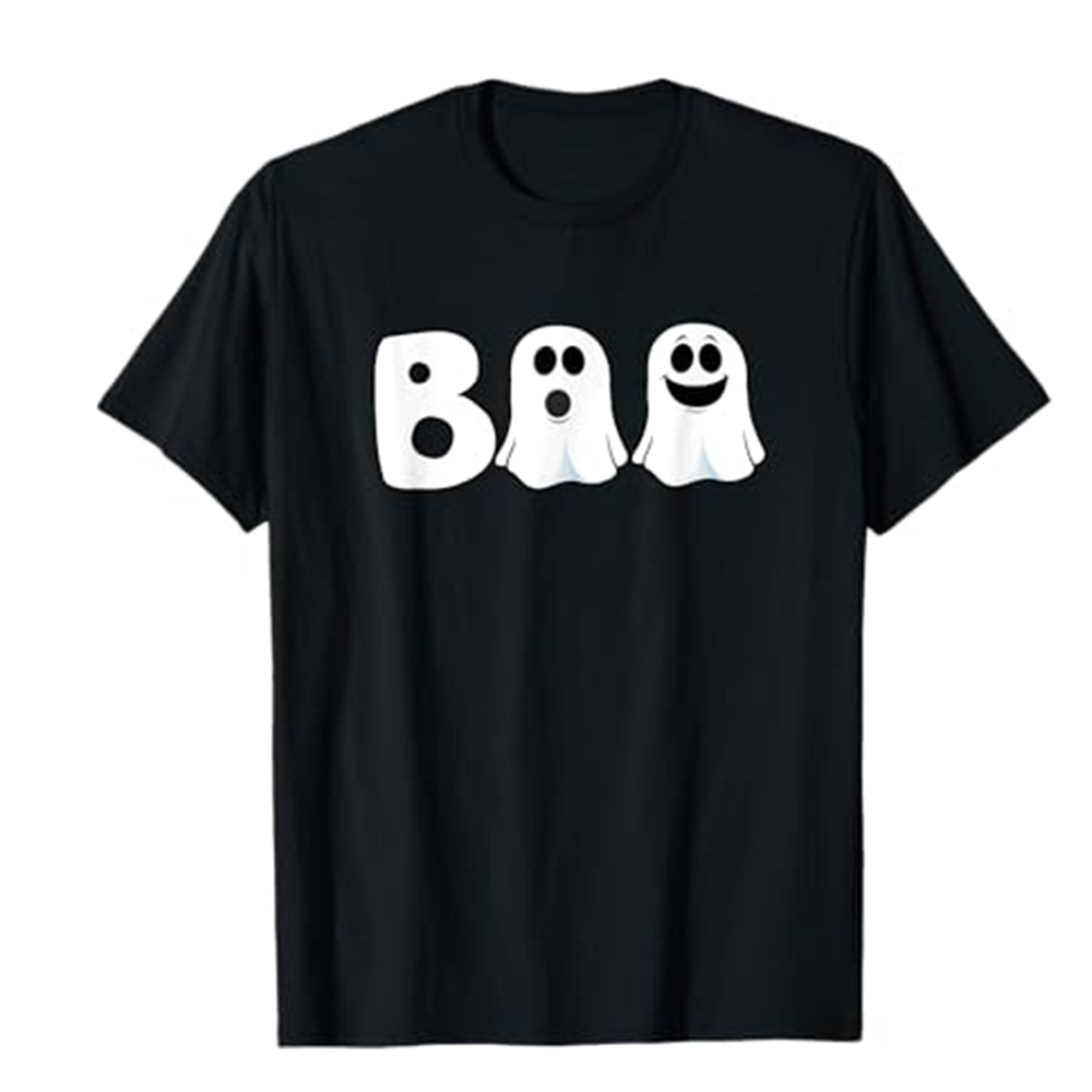 Adult Unisex Boo Ghosts Trick Treat Halloween Black T-shirt Costume