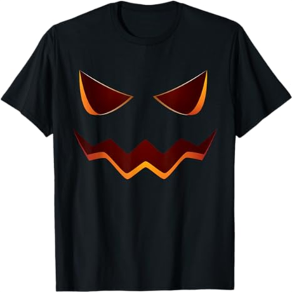 Adult Woman Pumpkin Face Horror Halloween Black T-shirt Costume