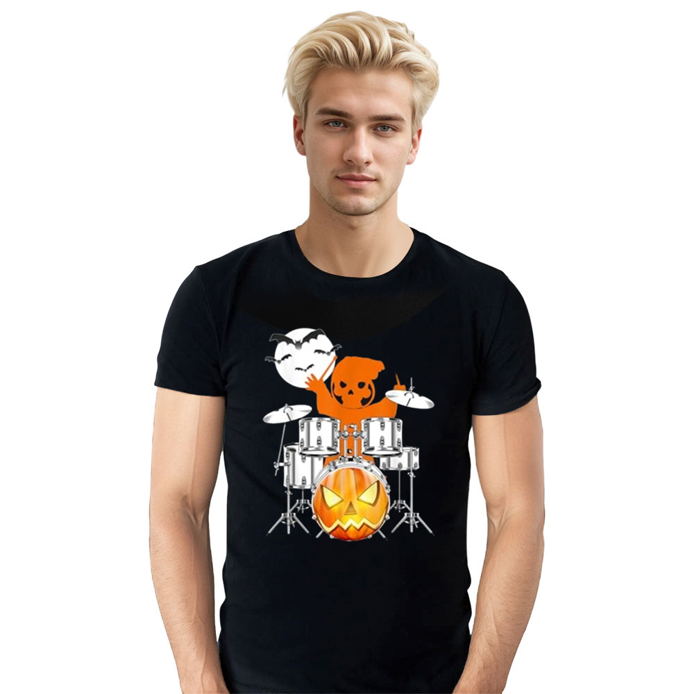 Adult Unisex Ghost Drummer Pumpkins Halloween Black T-shirt Costume
